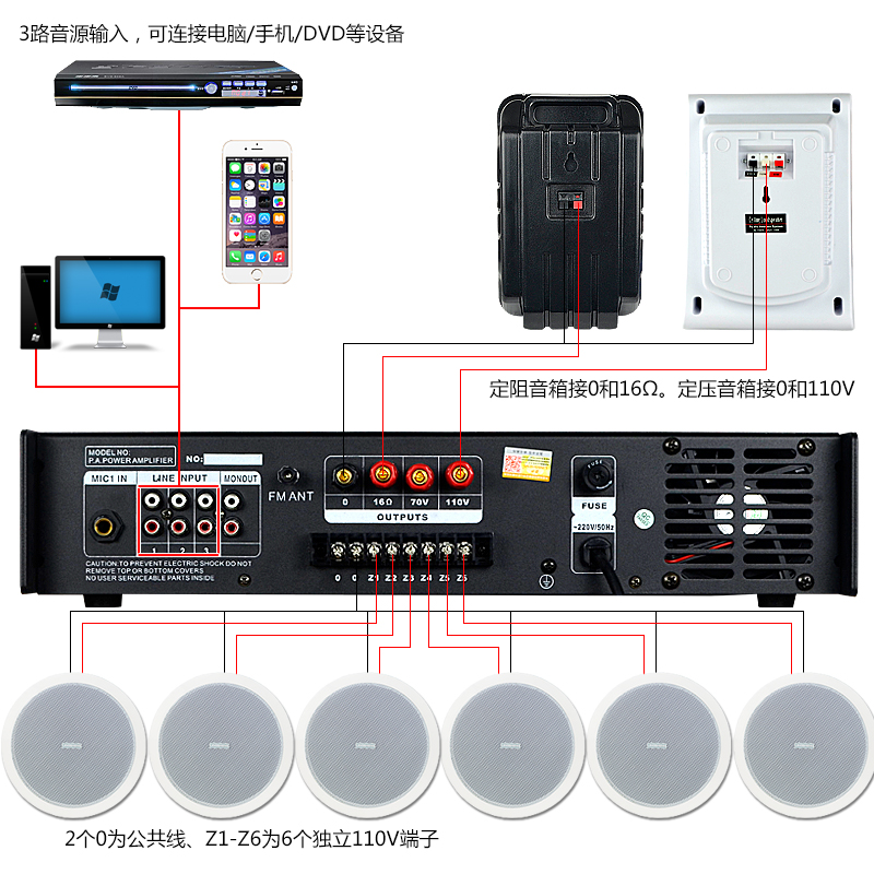 丹邦吸顶喇叭套装嵌入式音箱公共广播背景音乐扬声器店铺同轴音响 - 图3