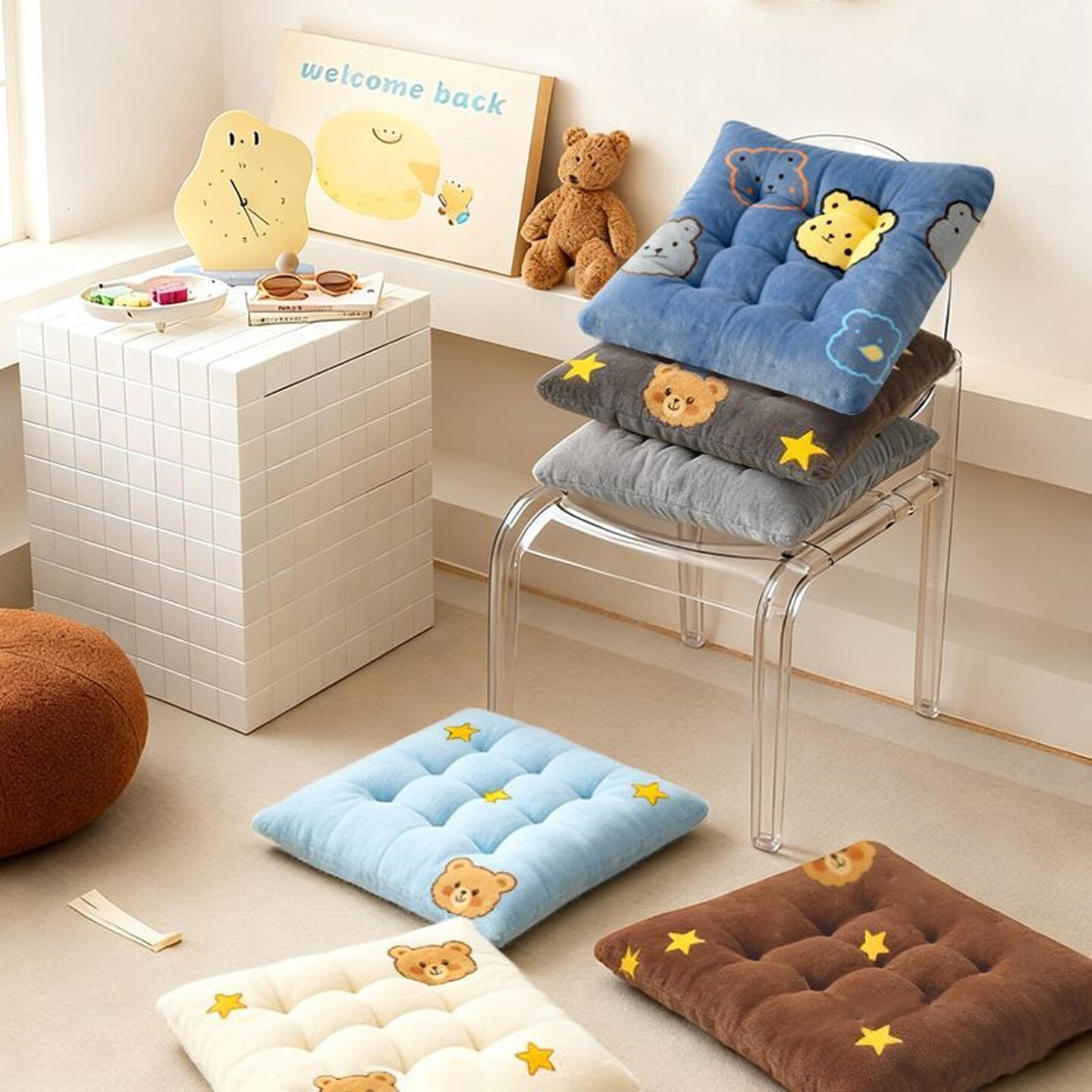 椅垫屁股坐垫学生版短毛绒加厚板凳教师教室餐椅毛绒冬季小椅子垫