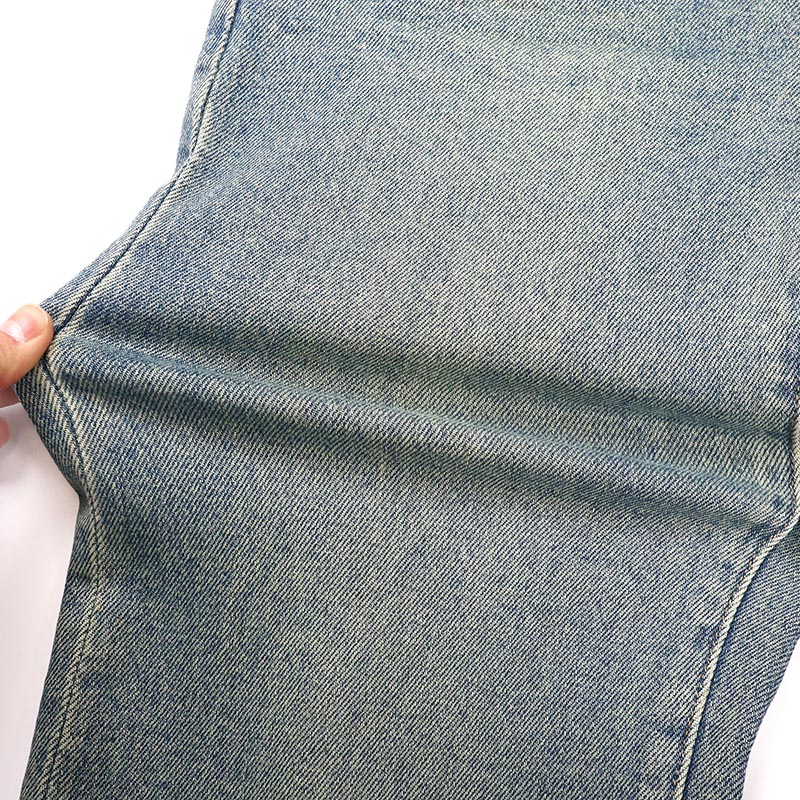欧货小蜜蜂浅蓝色做旧高腰垂感直筒牛仔裤女早秋显瘦窄版阔腿裤女 - 图2