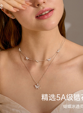 潮色绘冰晶蝴蝶叠戴项链S925银