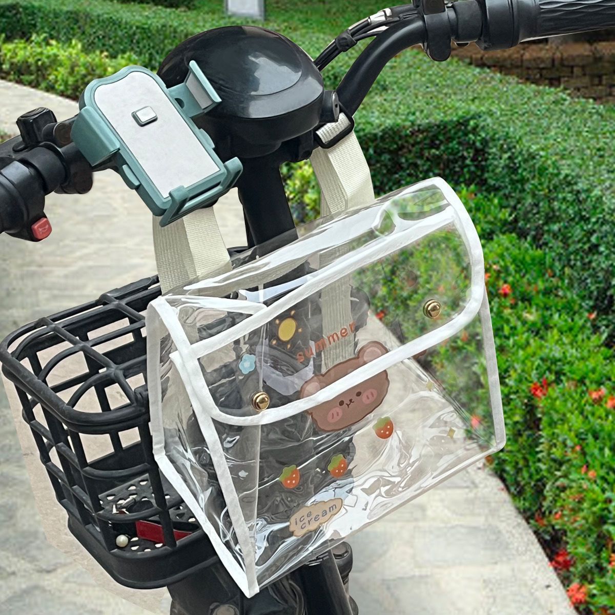 电动车挂包前置通用收纳袋电瓶车自行车手机可视充电器雨衣新品 - 图2