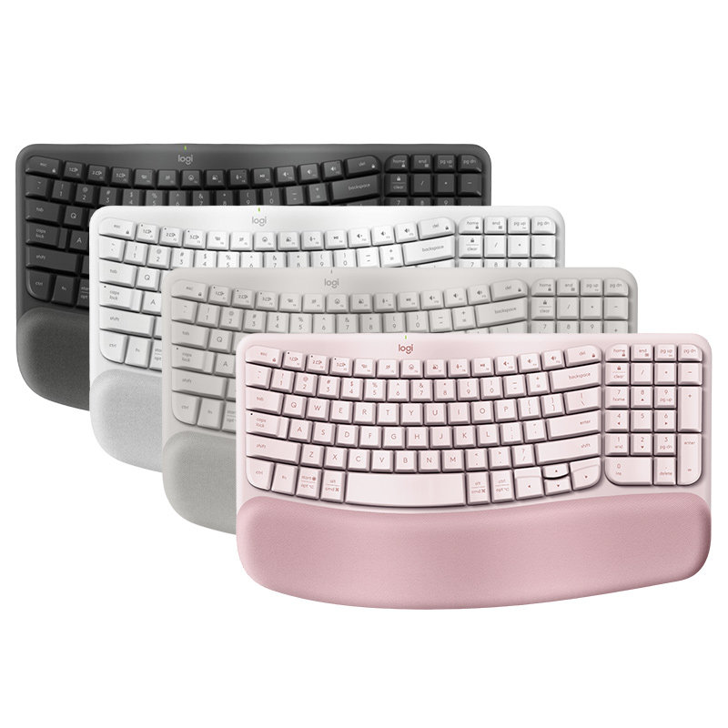 罗技 人体工学系列 WAVE Keys 无线键盘蓝牙掌托办公电脑舒适平板