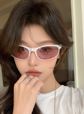 美式复古白框粉色太阳眼镜女潮