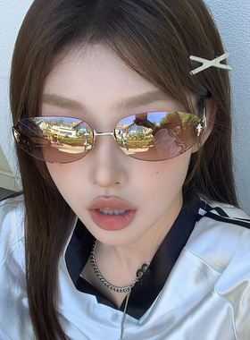 欧美无框茶色墨镜千禧风辣妹