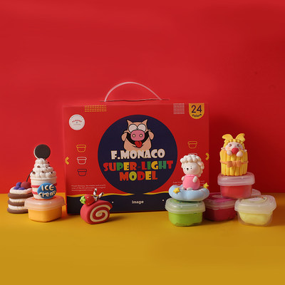 Flowermonaco花芽24色创意手工超轻粘土幼儿园安全diy套装儿童无毒太空泥轻型玩具彩泥黏土 虎窝淘