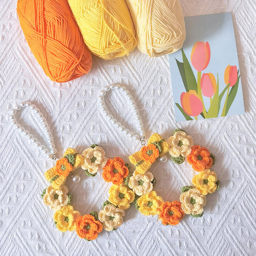 手工编织DIY毛线花环挂件材料包小花车挂钩织自制送女朋友520礼物 - 图0
