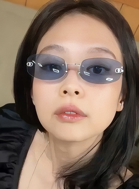 网红y2k辣妹风无框蓝色墨镜女款