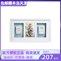 American original import Pearhead triple hand foot print hanging wall photo frame baby hands and feet print mud wood photo frame
