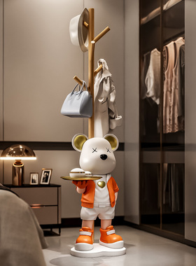 暴力熊实木托盘衣帽架摆件乔迁