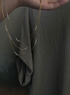VN JEWELRY天然三层钛钢不锈钢淡水珍珠项链米珠毛衣谁蛇骨链女