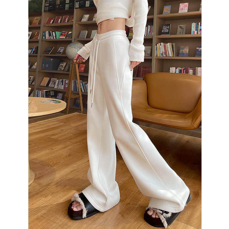 白色喇叭裤女2025春季新款美式抽绳运动休闲显瘦卫裤直筒微喇叭裤,淘宝优惠券,粉丝福利购,淘宝优惠卷