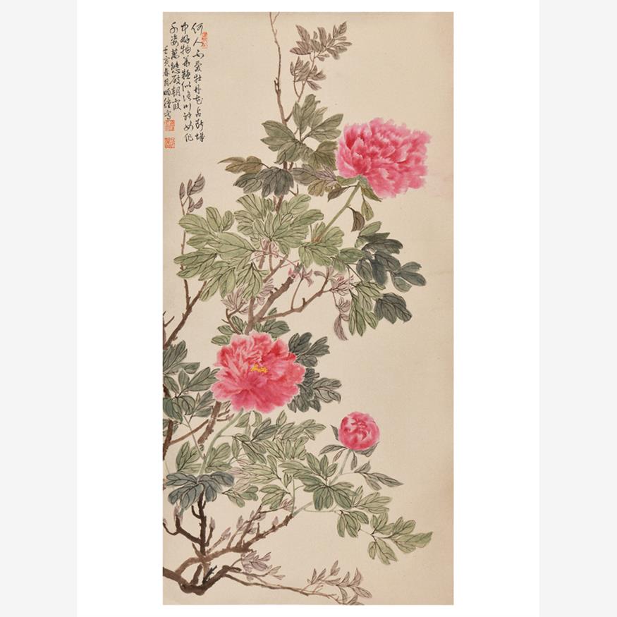 新款牡丹花挂画荷花国画手绘花鸟画重彩玄关装饰画名家字画真迹