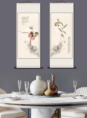 年有余国色天香国画丝绢宣纸Q卷轴挂画禅意花鸟莲蓬红荷玄关装饰