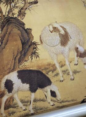 三羊开泰图》郎世宁 绢布微喷画芯客厅名画复制a品挂轴装饰画