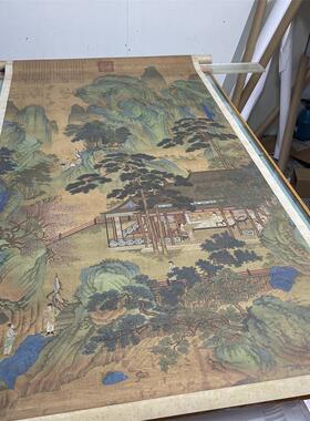 英昼锦堂图青绿山水画立轴高清微喷复制画临摹学习画y稿绢布挂轴