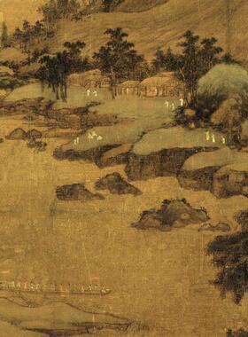 代 董源 龙宿郊民图绢m本设色国画古代名画微喷复制临摹教材范本