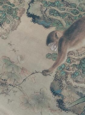 沈铨蜂猴图封侯走兽花鸟艺术微喷复制品宋V式家装绢布彷古画