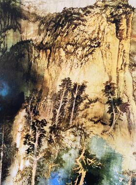 家水墨风景山水国画横轴张大千庐山图家居Y卧室背景墙室内装饰画