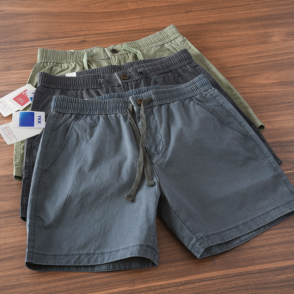 2025夏季美式复古做旧水洗纯棉短裤男三分四分裤松紧腰直筒短裤潮,淘宝优惠券,粉丝福利购,淘宝优惠卷