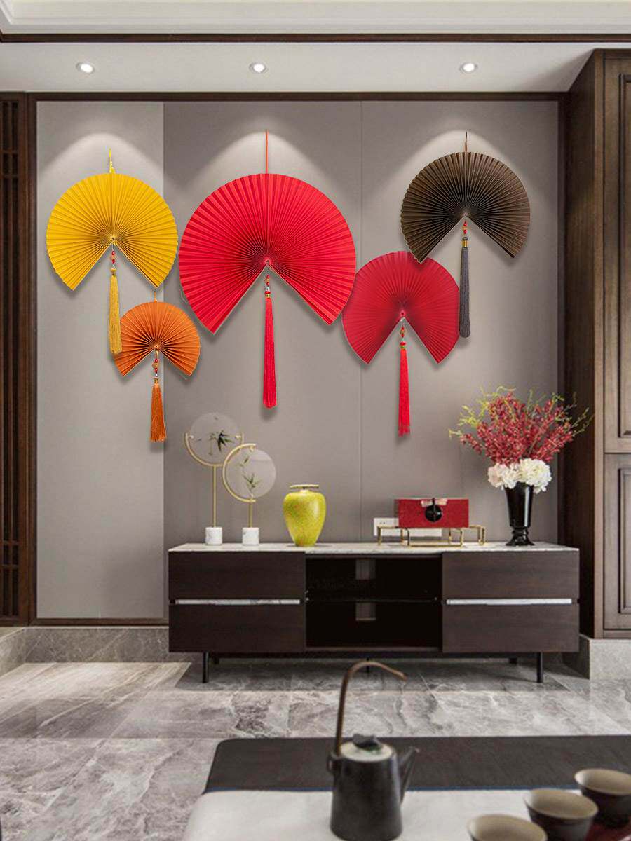 异丽新中式折扇壁挂工艺扇子挂扇客厅沙发壁饰墙面上创意装饰挂件