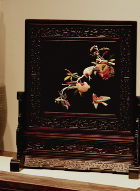 紫光檀多子多福百宝嵌插屏