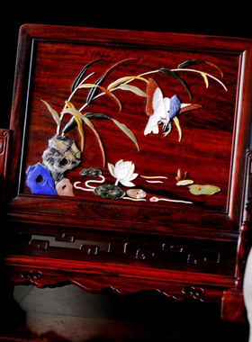 康御红小叶紫檀荷塘清韵插屏