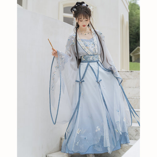 云藏月绣蝶羽原创魏晋风南北朝大袖齐腰汉服古装女装蓝色款改良国 - 图2