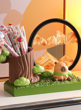 家居装饰沙漏摆件感摆台客厅办公桌面收纳笔筒卡通治愈3d立体