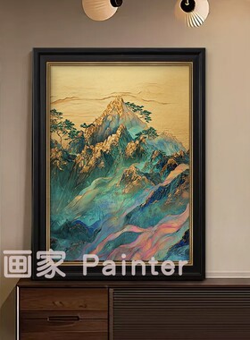 日照金山金箔纯手绘油画客厅中古风装饰画肌理玄关挂画高级感壁画