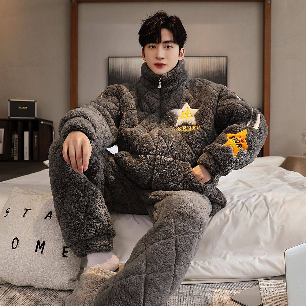 珊瑚绒睡衣男冬季新款加绒加厚三层夹棉袄冬天保暖外穿家居服套装,淘宝优惠券,粉丝福利购,淘宝优惠卷