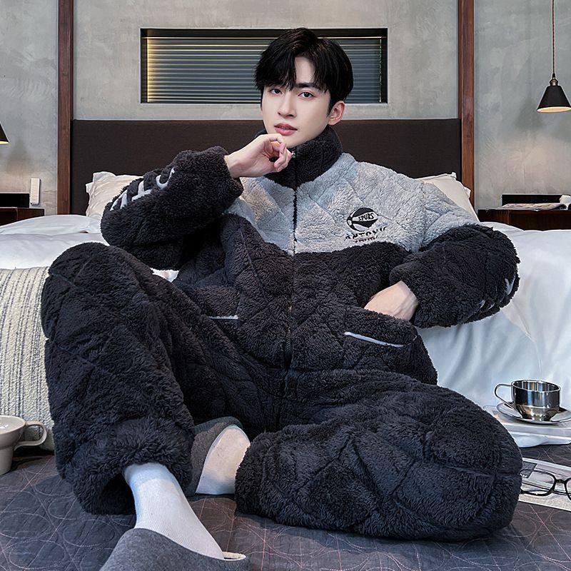 珊瑚绒睡衣男冬季新款加绒加厚三层夹棉袄冬天保暖外穿家居服套装,淘宝优惠券,粉丝福利购,淘宝优惠卷