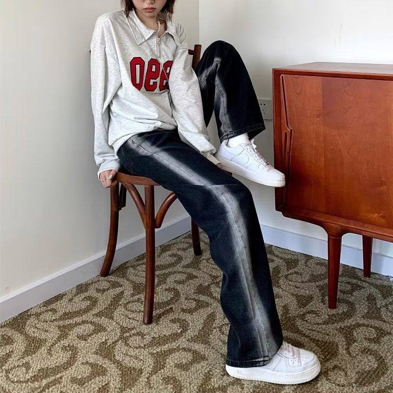 直筒裤子女黑色加绒装秋冬新款复古牛仔裤设计感高腰宽松阔腿长裤,淘宝优惠券,粉丝福利购,淘宝优惠卷