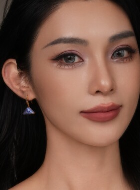 S925银耳饰 曜屿 蓝色三角闪亮耳环精致轻奢高级感女耳饰