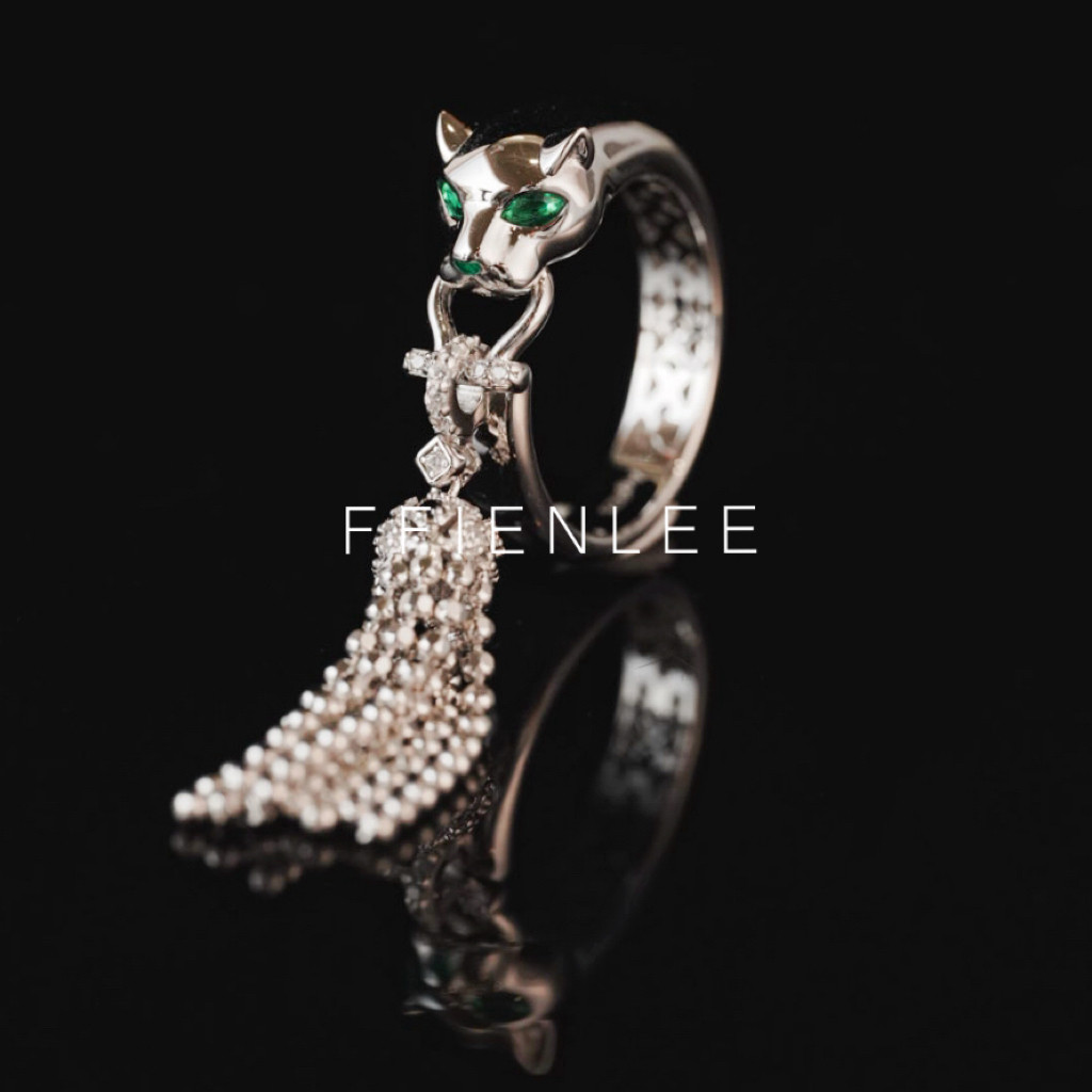 S925 silver gold-plated fog leopard light luxury niche leopard head tassel ring women's fashionable temperament ring