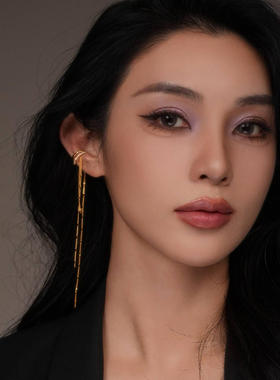 S925银耳饰 纤丝环 长款流苏耳夹女无耳洞高级感气质百搭耳环