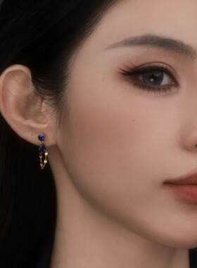 S925银耳饰 深海凝玥 高雅精致蓝色耳环女轻奢气质耳饰