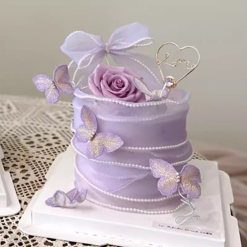 母亲节蛋糕装饰珍珠鱼尾纱丝带立体刺绣蝴蝶闪钻mom妈妈插牌插件,淘宝优惠券,粉丝福利购,淘宝优惠卷