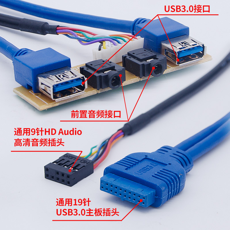 前置双usb 3.0线机箱面板高清音频usb3.0圆线DIY机箱19针/20Pin转 - 图1