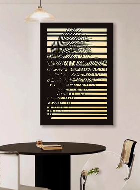 中古风光影植物入户玄关装饰画