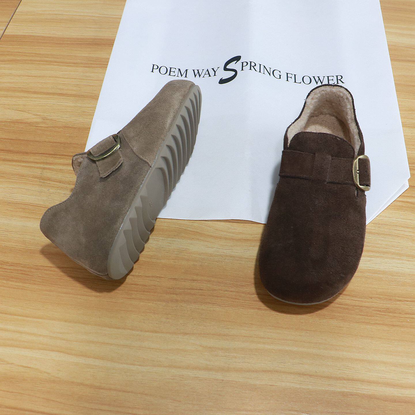 诗路花语女鞋2025冬季真皮勃肯鞋加绒保暖棉鞋软底乐福鞋551-1307,淘宝优惠券,粉丝福利购,淘宝优惠卷