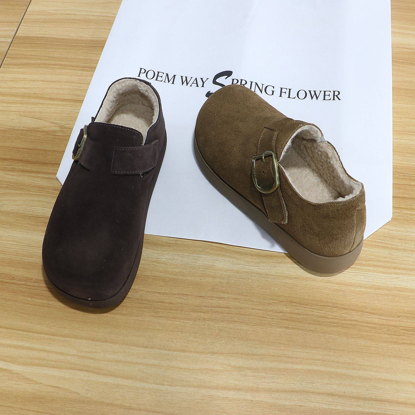 诗路花语女鞋2025冬真皮勃肯鞋加绒保暖魔术贴软底乐福鞋221-549,淘宝优惠券,粉丝福利购,淘宝优惠卷