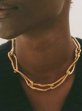 高级感粗链条纹理古巴链项链