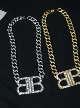 古巴链男女双B字母吊坠项链