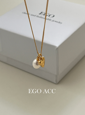 EGOACC复古爱心珍珠吊坠项链女