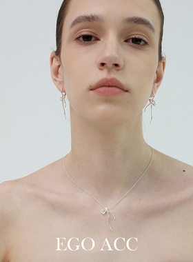 EGOACC蝴蝶结丝带纯银耳环项链