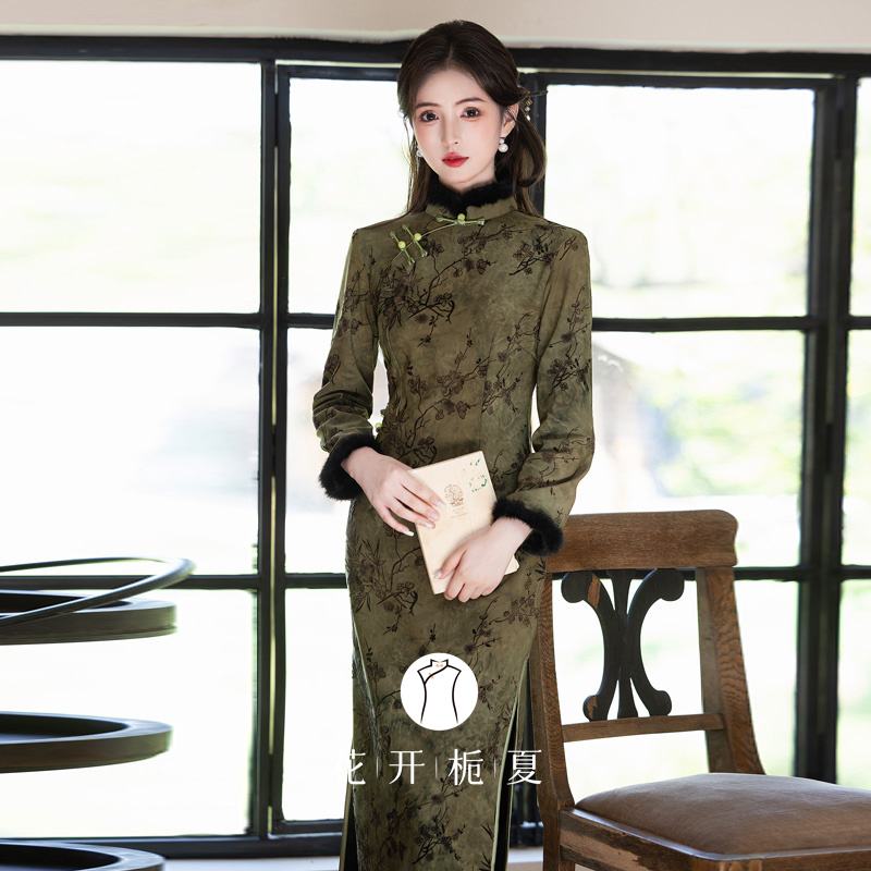 新中式秋冬旗袍长袖加绒加厚复古民国风高级感显瘦连衣裙10/24 - 图2