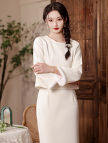 Retro Republic of China Wind rice white chenille gushed undershirt fit qipao half body dress suit 2023 Winter new