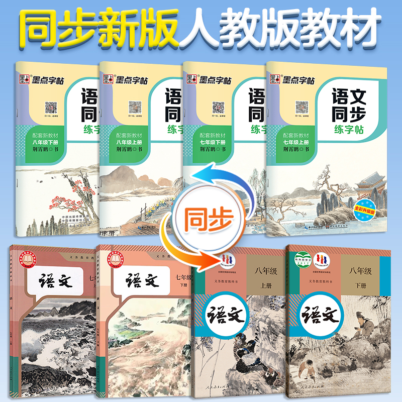 墨点七年级语文同步字帖八年级上下册人教版课本同步硬笔临摹练字帖初中生专用正楷书古诗词文练字初一二衡水中学生英语钢笔书法本 - 图0