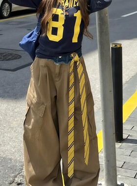 复古美式黄色条纹领带女2025新款感小众设计百搭时尚腰带配饰