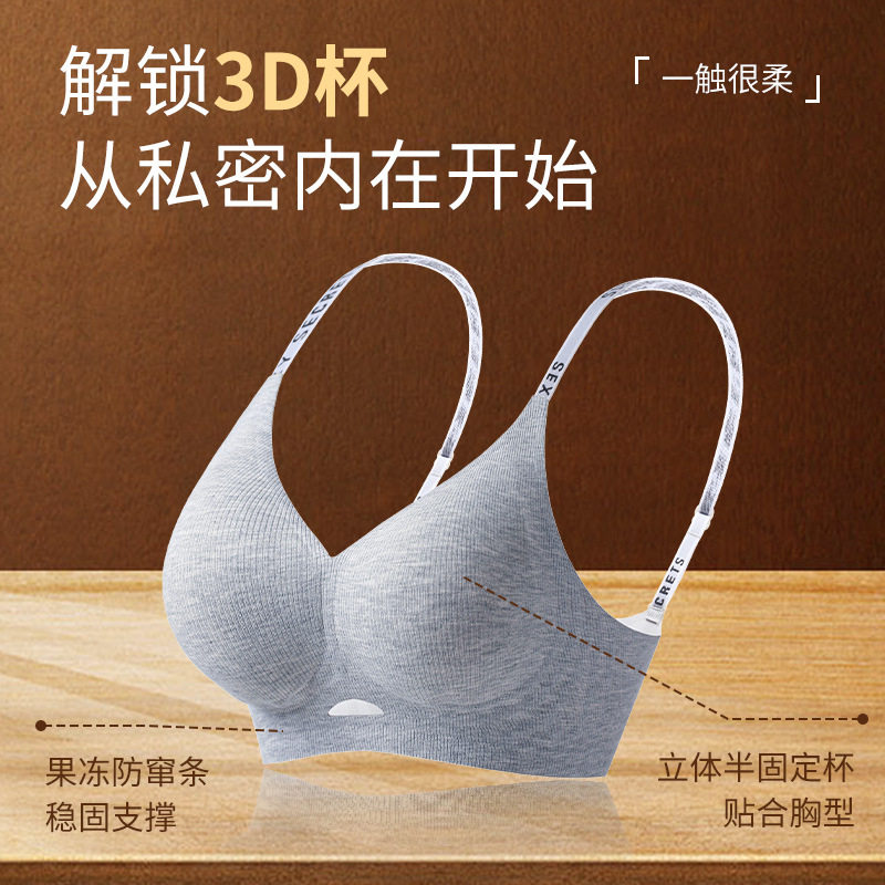 无痕内衣女小胸聚拢固定杯镂空透气果冻胶收副乳软支撑舒适文胸罩 - 图0